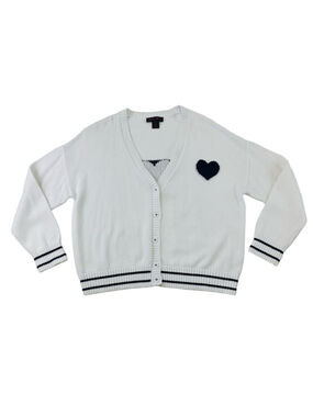 Elena Wang cotton heart cardigan XXL NWOT Vneck nautical sporty stripe sweater